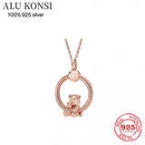 925 Sterling Silver Bear Dragonfly Charm Pendant Necklace for Women