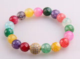 Micro Zircon Pave Ball 10mm Multicolor Agat Stone Bracelet