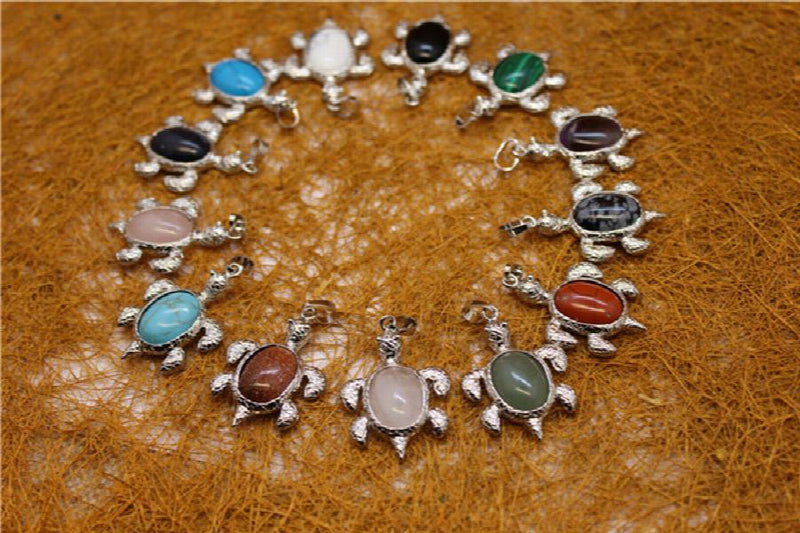 6pcs Agates Turtle Necklace Pendants Lucky Amulet Quartz Crystal Charm