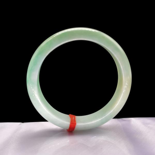 Zheru Jewelry Natural Burmese Jadeite 54-64mm Light Green Bracelet