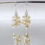 Cluster Freshwater Pearl Earrings Silver Dangling Bridal Gift