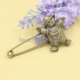 10pcs Vintage Boy Brooch Safety Pins Scarf Clip Antique Bronze 59mm