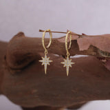 S925 Silver 8 Pointed Star Zircon Earrings Hoops Women Party