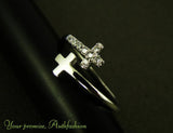 Women's Double Cross Ring Crystal Silver Rhodium Plated Adjustable
