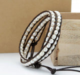 Freshwater Pearl 3X Leather Wrap Bracelet Pearl Bracelet