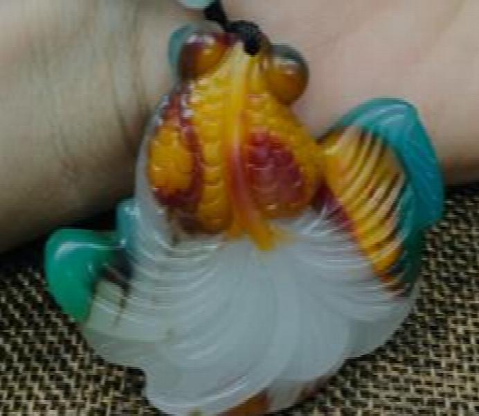 Yellow Baby Goldfish Pendant with Green Bead Chain