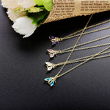 925 Silver Zircon Wing Pendant Necklace Romantic Animal Jewelry