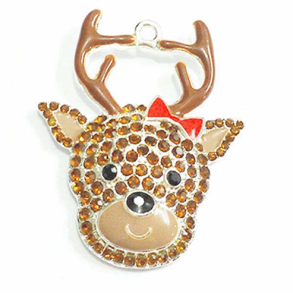 10pcs 45MM*35MM Reindeer Rhinestone Pendants For Christmas Jewelry Making