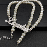 Custom Name Pearl Necklace with Diamond Pendant