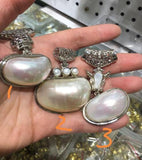 Large 48mm Mabe Keshi Pearl Necklace Crescent Pendant