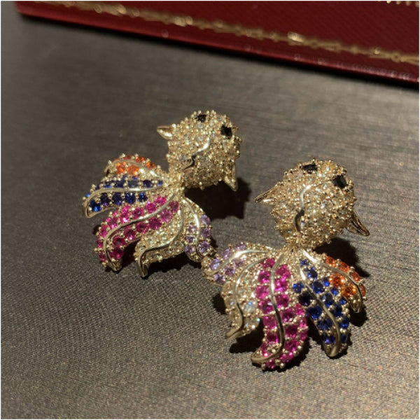 Carp Earrings S925 Silver Needle Good Luck Sweet Funny Wave Fish Tail