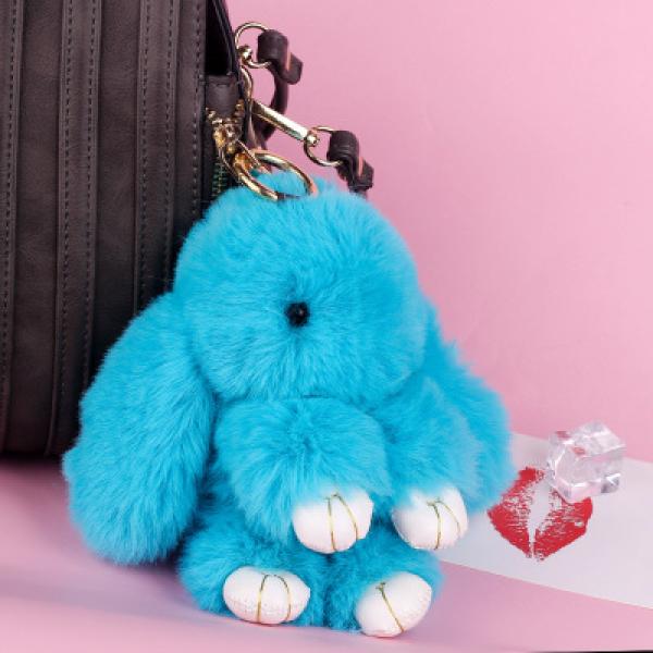 Pluff Bunny Keychain Rex faux Rabbit Fur pompom Key Chain For Women Bag Pendant
