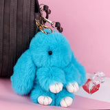 Pluff Bunny Keychain Rex faux Rabbit Fur pompom Key Chain For Women Bag Pendant