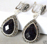 925 Silver Sand jade Marcasite Drop Earrings