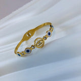 Vintage Evil Eye Stainless Steel Bangle Bracelet with Zircon