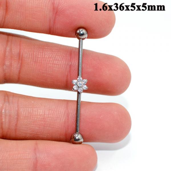 Titanium Industrial Barbell Opal Flower Gem Earring