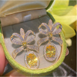 S925 Bow Knot Zircon Stud Earrings
