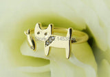 Cute Kitty Fish Ring Adjustable Open Animal Ring Silver Plated