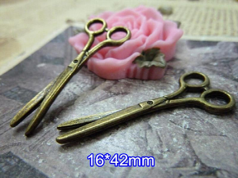 40 Antique Bronze Scissors Charms Pendant DIY Crafts Findings