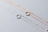 Real 925 Sterling Silver CZ Lucky Bar & Circle Bracelet