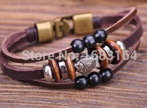 G70 Bronze Surfer Hemp Leather Wood Beads Wristband Bracelet Cuff Fish