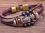 G70 Bronze Surfer Hemp Leather Wood Beads Wristband Bracelet Cuff Fish