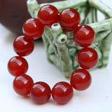 Zheru Jewelry Natural Agate Chalcedony Red Round Bead Bracelet