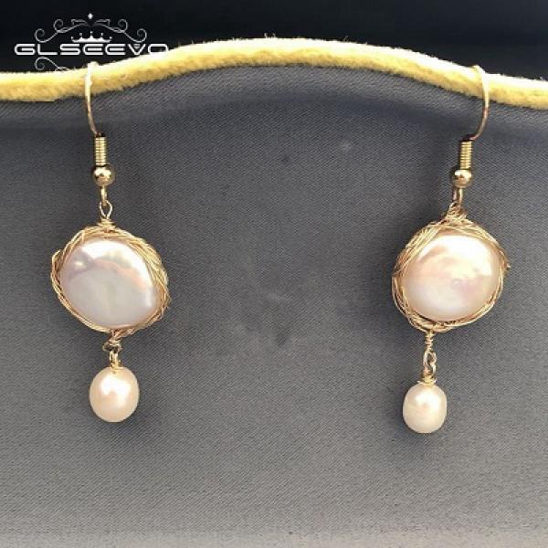 925 Silver Ear Hook Earrings Natural Pearl Drop GE0480