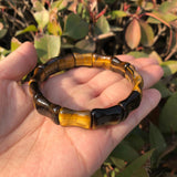 Yellow Tiger Eye Bracelet Bamboo Shape Crystal Healing Men's Jewelry
