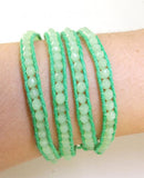 Opal Green Crystal Wrap Bracelet Bangle Button Jewelry