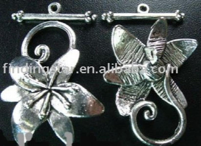 Set of 90 Tibetan Silver Flower Toggle Clasps