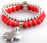 Alloy Cross Charm Glass Beads Bracelet for Women Holiday