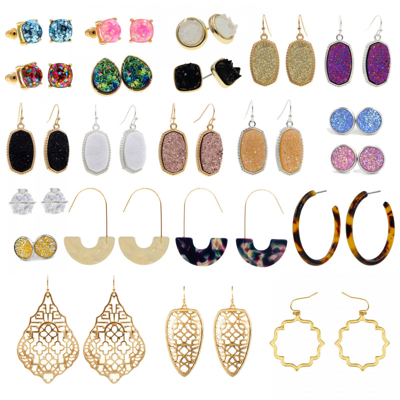 22 Pairs Hoop Earrings Set for Women - Druzy and Leopard Multipack