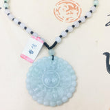 Burmese Emerald Jade Carving Round Bat Pendant with Jade Bead Necklace
