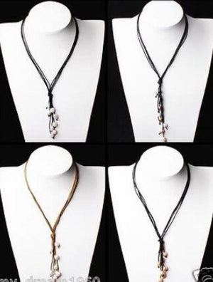 Brown Leather Rope Pink Pearl Necklace