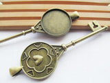 10pcs Heart Key Pendant Charm, Round Base Setting Tray, Fit 25mm Cabochon