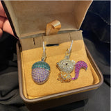 S925 Silver Needle Squirrel Fruit Earrings Asymmetrical Micro-inlaid Zircon