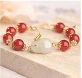 Year Lucky Rabbit Braided Bracelet Chinese Zodiac Rabbit Jade Blessing