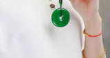 Green Agate Happy Lucky Peace Circle Donut Pendant Necklace