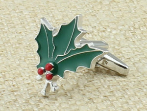 Men's Leaf Green Red Cufflinks M4364