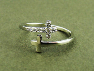 Women's Double Cross Ring Crystal Silver Rhodium Plated Adjustable