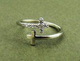 Women's Double Cross Ring Crystal Silver Rhodium Plated Adjustable