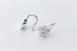 925 Sterling Silver CZ Cherry Flower Clip Earrings