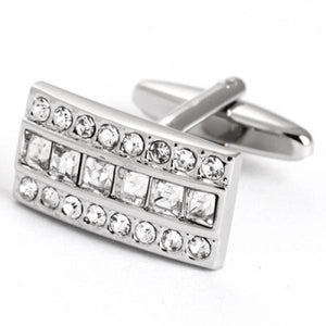 Crystal Square & Round Silver Cufflinks for Men's Party Shirts