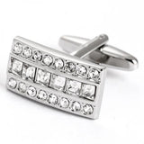 Crystal Square & Round Silver Cufflinks for Men's Party Shirts