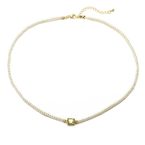 Pearl Chain Zircon Choker Necklace Women Sweet Pink Stone Pendants Wedding