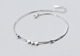 925 Sterling Silver Double Rows 3-Heart Anklet Bracelet