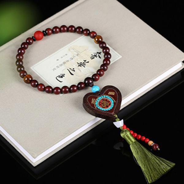 Red Sandalwood Bracelet with Fish & Insect Charm - DIY Wood Jewelry