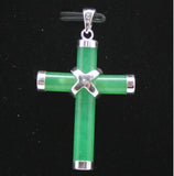 925 Sterling Silver Green Jade Cross Pendant Necklace