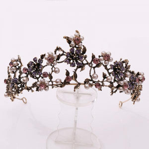 Baroque Vintage Purple Crystal Crown Wedding Bridal Tiaras Hairband